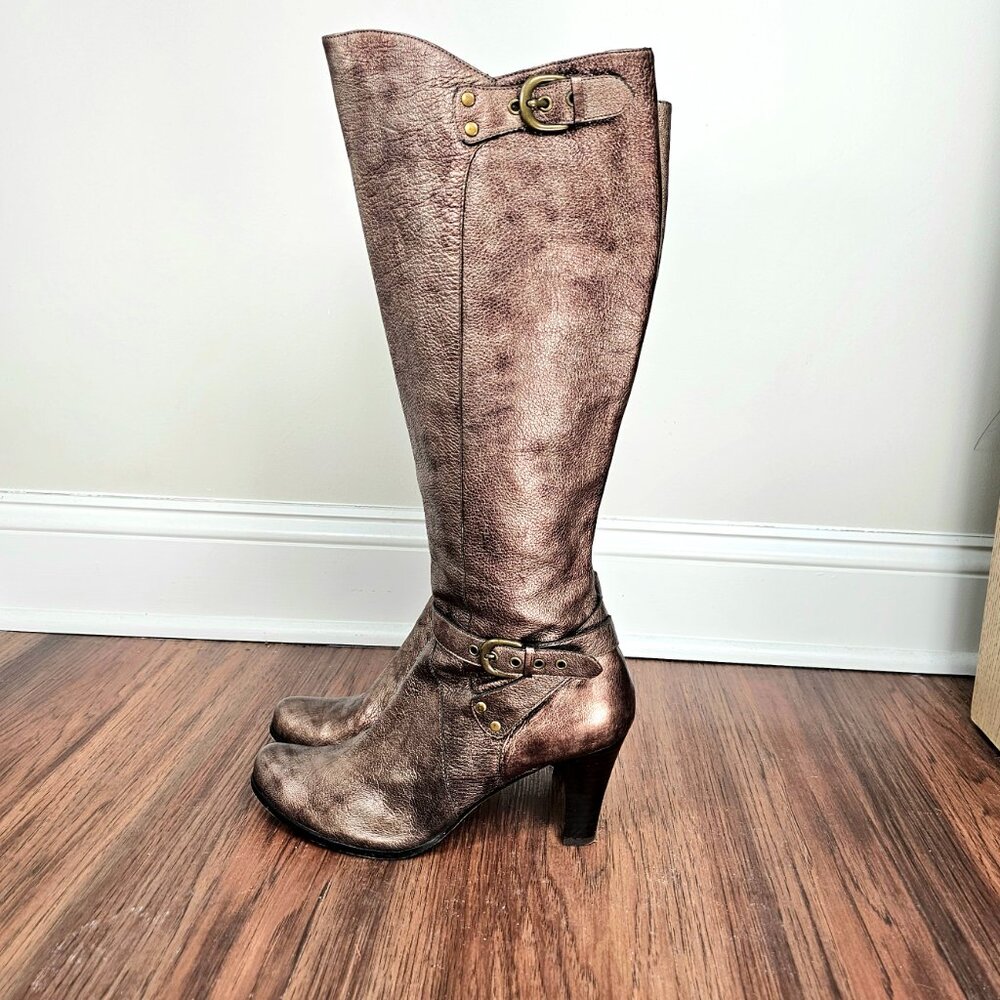 Vaneli Metallic Bronze Pewter Leather Knee High Boots 9.5 M - Picture 4 of 9